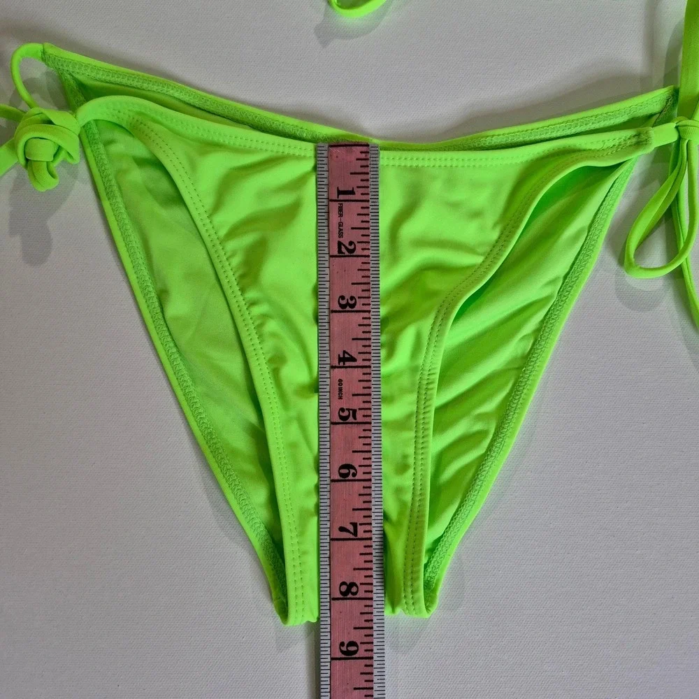 Holipick Womens Neon Lime Green‎ Triangle Side Tie Bikini Swimsuit Set XS NWT